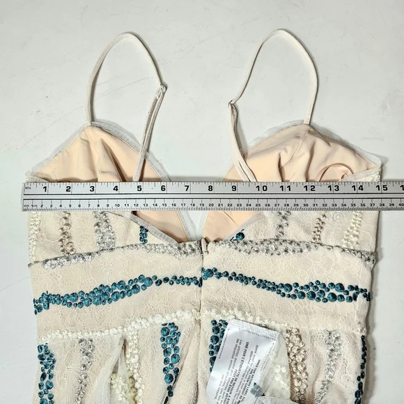 BCBGMAXAZRIA NWT Lilian Dress Sz 6 Ivory, silver, gold, teal Prom, Formal - Picture 11 of 16
